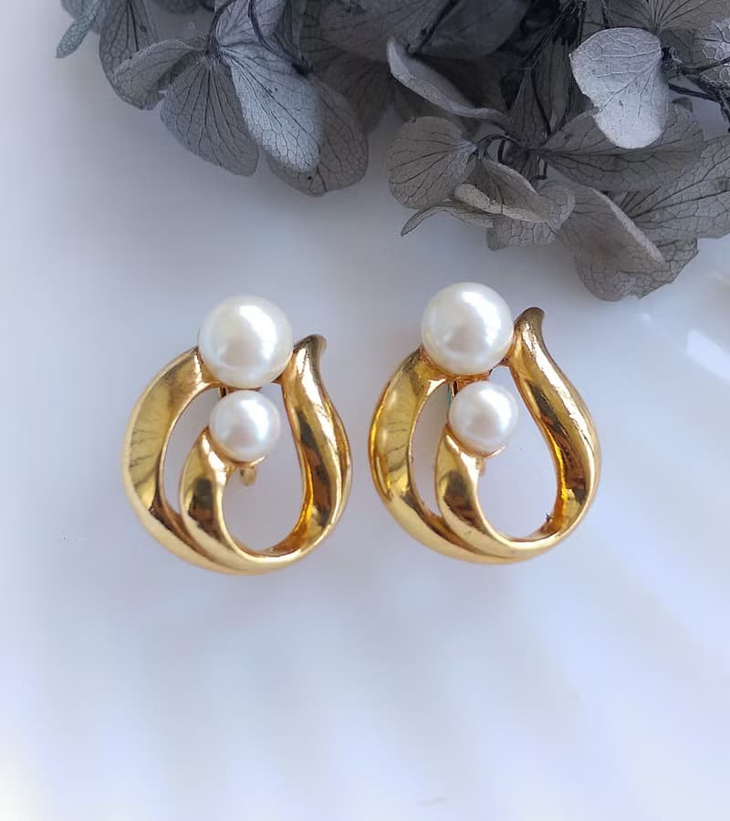 Vintage Jewelry 西洋古董飾品 AVON 優雅 對稱雙珠 夾式耳環