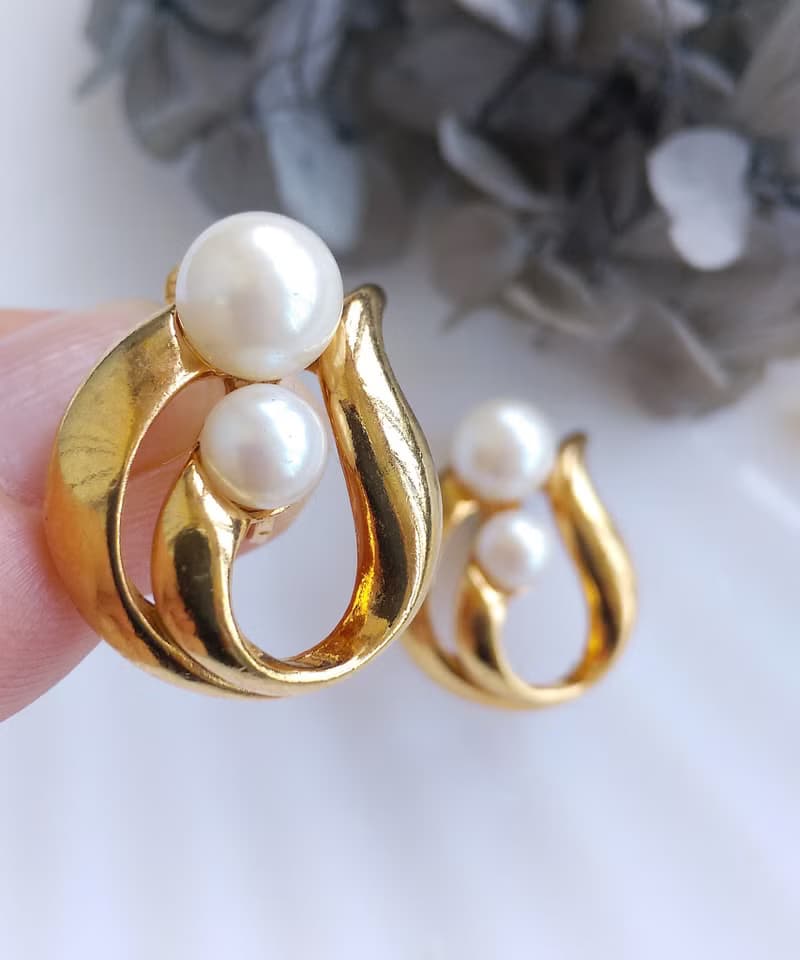 Vintage Jewelry 西洋古董飾品 AVON 優雅 對稱雙珠 夾式耳環