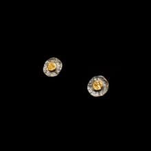 【古幣系列】２方圓耳釘 _ 手打形 體厚實 古董紋 熱貼多層純金箔