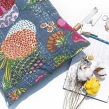 花朵刺繡抱枕套 純棉抱枕套 民族風抱枕套-西班牙風灰藍花朵森林