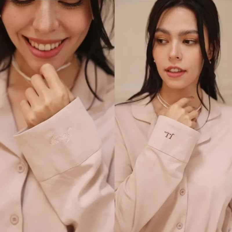 凝光緞慵懶蕾絲襯衫短褲套裝-粉膚裸 (可電繡 10月中後到貨)