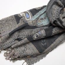【情人節禮物】喀什米爾水煮羊毛手工刺繡圍巾披肩莫蘭迪灰咖拼紗