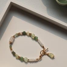 墨綠之森。葡萄石水滴 月光石 磷灰石 14K包金 水晶礦石手鍊
