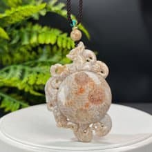 高品質珊瑚玉吊墜冰潤高瓷玉化贊比大花蟲洞手雕九尾狐愛情守護神