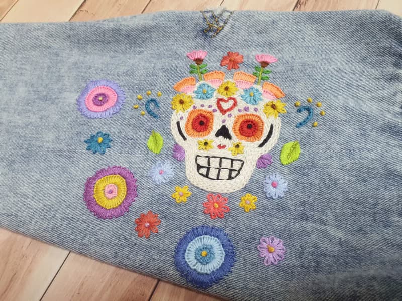手工刺繡夾克、棉面料、墨西哥、墨西哥、花卉、骷髏