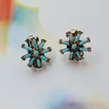 美國西洋古董飾品 / 花型綠松石夾式耳環/復古首飾