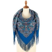 Pavlovo Posad Russian Shawl 100% Wool Scarf 125x125 cm Wrap Silk Fringe 1903-13