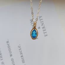 天然磷灰石吊墜 帕拉伊巴色磷灰石項鍊 手工14KGF鎖骨鏈