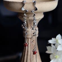 原創玫瑰流蘇耳釘長款不對稱小眾復古耳飾