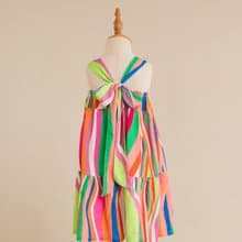 女童不規則彩虹條紋吊帶蛋糕裙