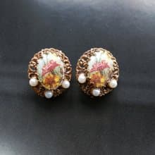 【西洋古董飾品 】西德製 花絲 花卉 典雅 夾式耳環