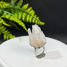 白水晶活口戒指 星光閃片隨形晶柱晶簇原石標本手工指環 S925銀