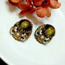 vintage jewelry  西德製 古董貓眼琉璃 夾式耳環