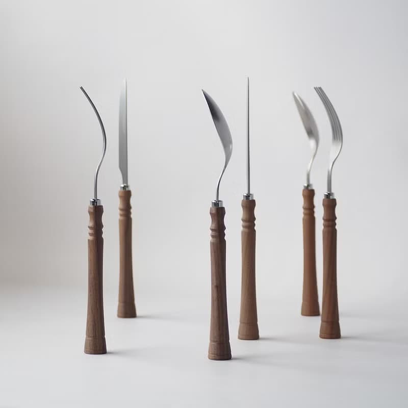 日本高桑金屬  日製復古風木柄不鏽鋼餐刀-2入