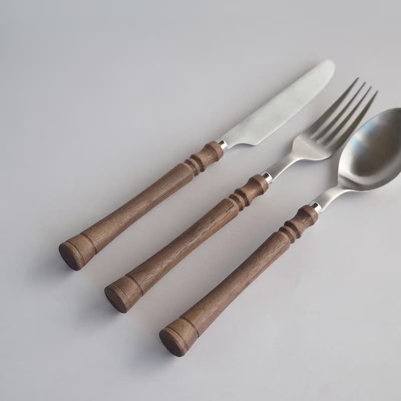 日本高桑金屬  日製復古風木柄不鏽鋼餐刀-2入