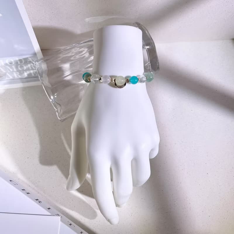 挪威森林—湖泊 托帕石|天河石|葡萄石|綠草莓晶|水晶手鍊A24-3