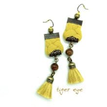 Indie Style Tiger Eye Beaded Bohemian Yellow Tassel Earrings Jewelry Gift IdeaIn