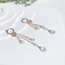 藍玉髓 海藍寶 月光石 淡水珍珠 14K包金 天然水晶 耳夾 無耳洞