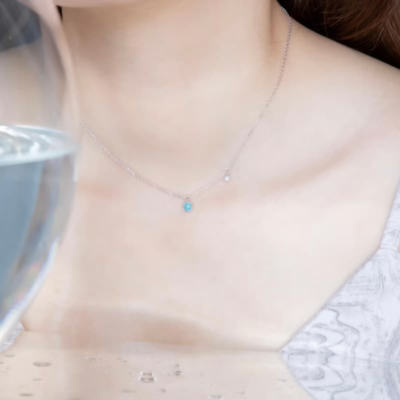 天河石mix藍托帕石925純銀蛋糕爪鑲雙寶石項鍊