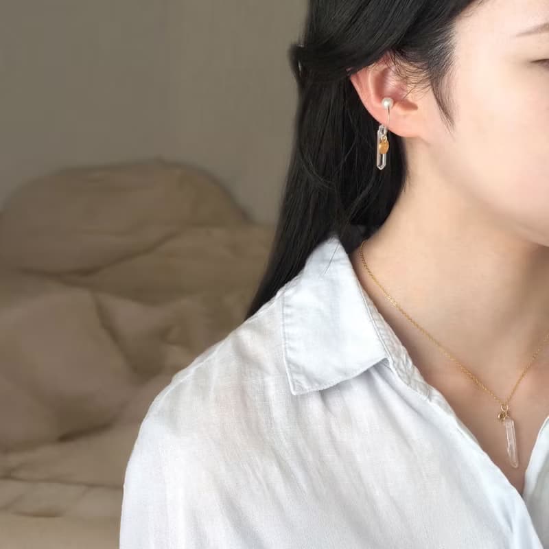 お得 ! ネックレス・イヤーカフ2set | お好みのイヤーカフで | 氷柱クリスタル | 選べるイニシャル