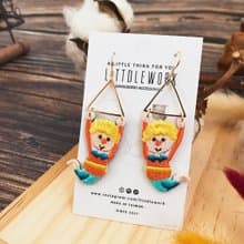 刺繡耳環 | 耳夾 / 耳勾 -空中飛人 | Littdlework