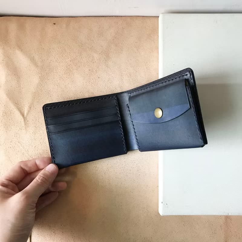 真皮短夾│3卡片層│零錢袋│灰藍漸層薰衣草紫