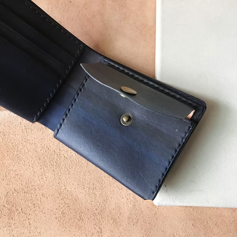 真皮短夾│3卡片層│零錢袋│灰藍漸層薰衣草紫