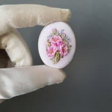 Ribbon embroidered pink brooch for her, embroidered jewelry