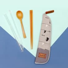 獨創布花餐具袋::月球灰(漫步一線間)環保餐具/減塑/畢業季