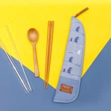 獨創布花 棉麻餐具袋::天空藍:: (漫步一線間)環保餐具/畢業季