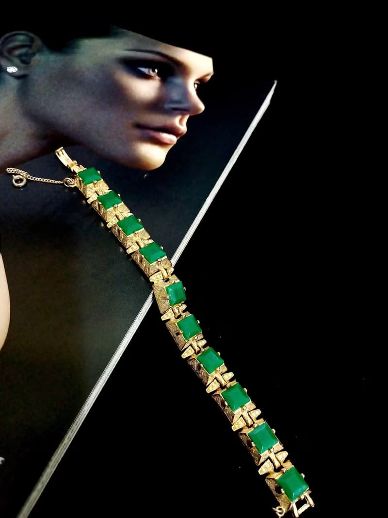 vintage jewelry  ART 古董個性方塊仿綠石 手鍊