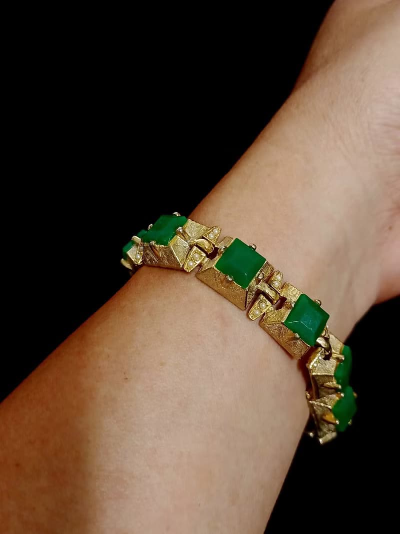 vintage jewelry  ART 古董個性方塊仿綠石 手鍊
