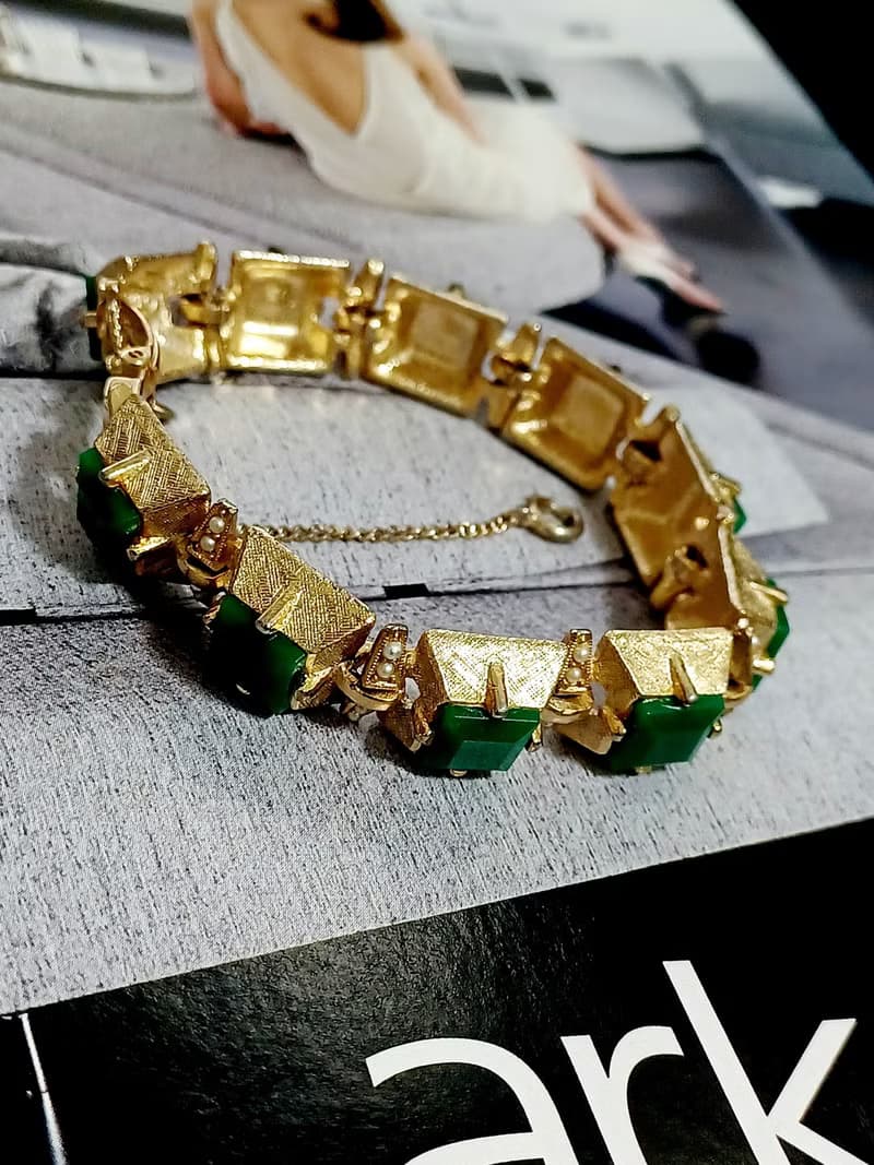 vintage jewelry  ART 古董個性方塊仿綠石 手鍊