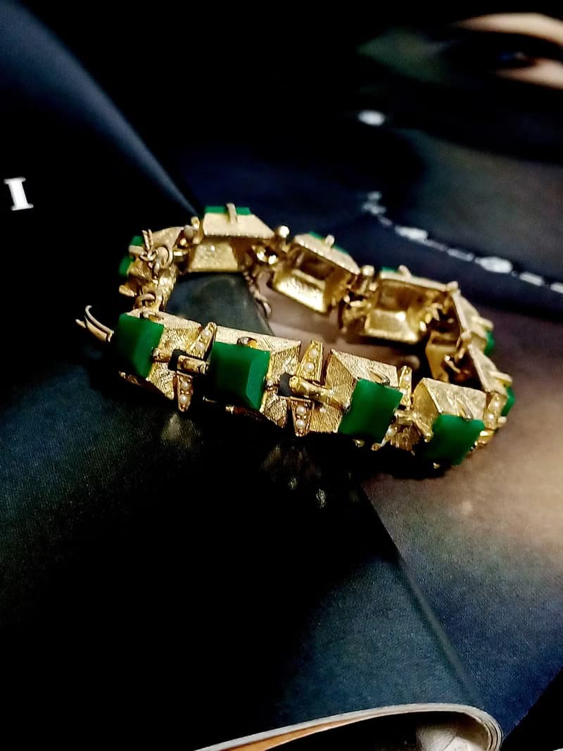 vintage jewelry  ART 古董個性方塊仿綠石 手鍊