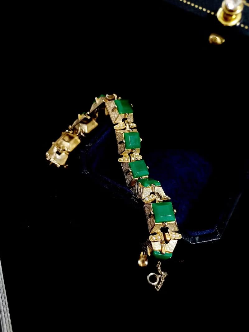 vintage jewelry  ART 古董個性方塊仿綠石 手鍊