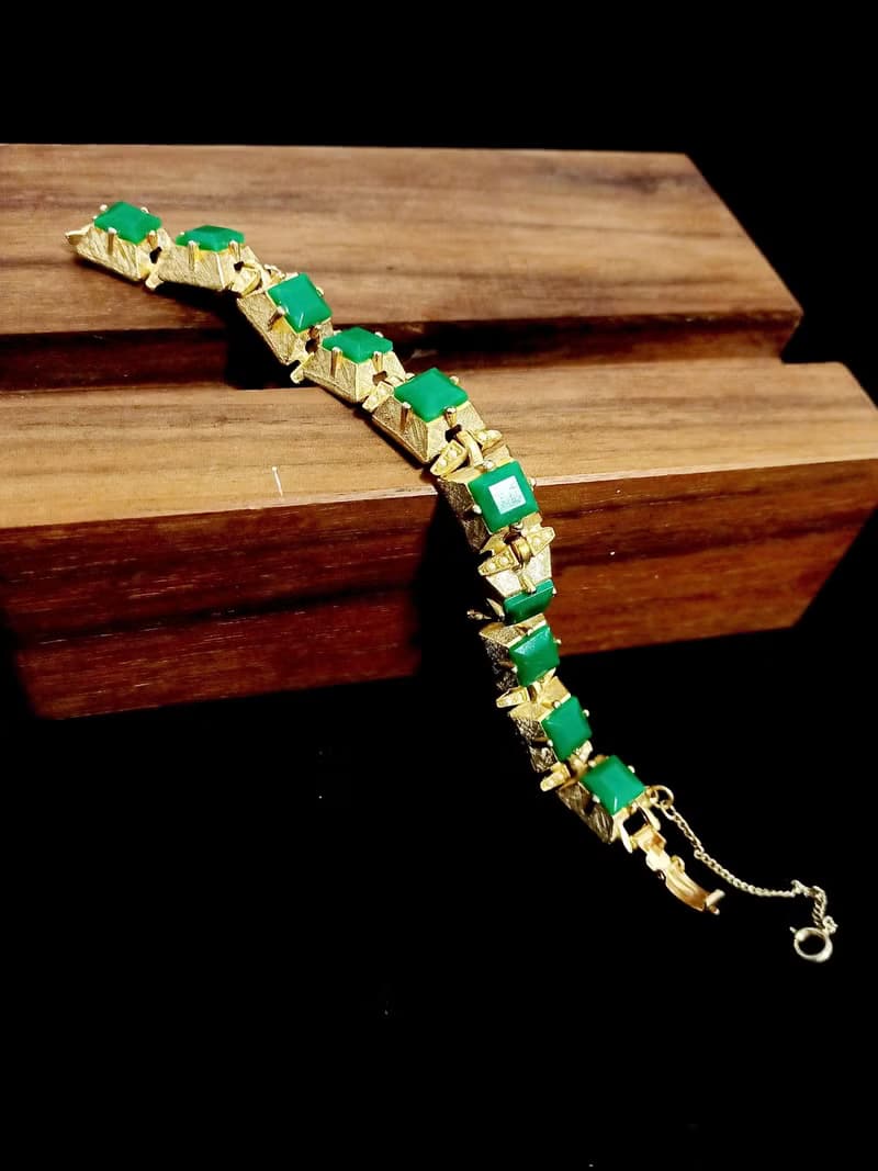 vintage jewelry  ART 古董個性方塊仿綠石 手鍊