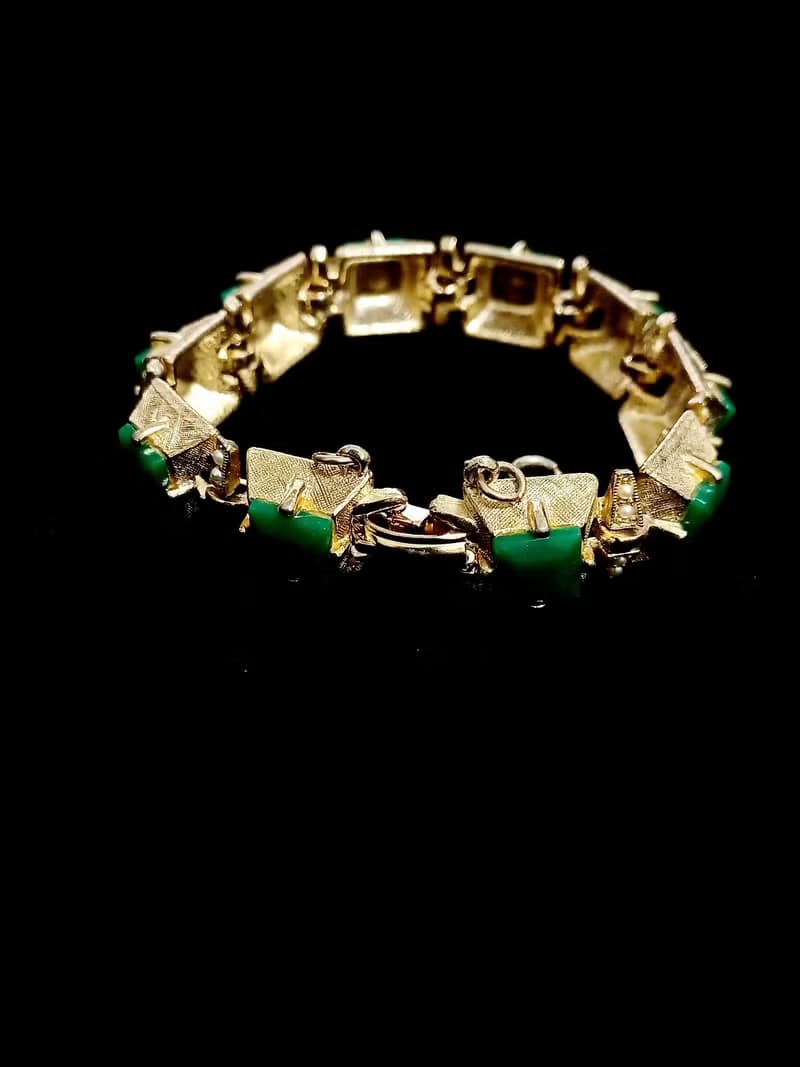 vintage jewelry  ART 古董個性方塊仿綠石 手鍊