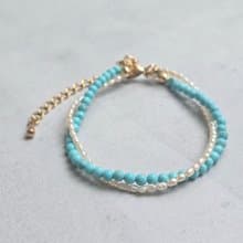 【日本製】ターコイズ × 淡水パール 重ね付け風ブレスレット – 高品質 & 金属アレルギー対応