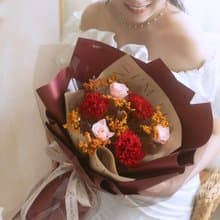 永生康乃馨簡約質感母親節花束 紅色康乃馨 粉玫瑰花束