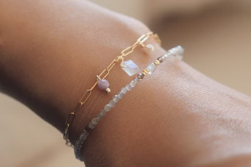 手鍊 茶晶 拉長石 天然石 - 氛圍 -