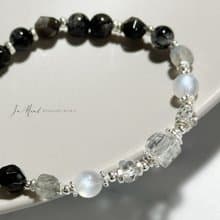 黑白優雅-黑髮晶.黑曜岩.月光石-純銀設計款手鍊