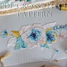 Watercolor Mint&Gold Bouquet I PDF cross stitch pattern