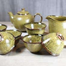 【母親節禮物】鱔黃天目 圓滿葵口茶具組 陶藝名家葉敏祥作品