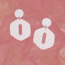 Barbie系列 復古造型 粉紅條紋 耳環/耳夾 / 軟陶/ 夏日
