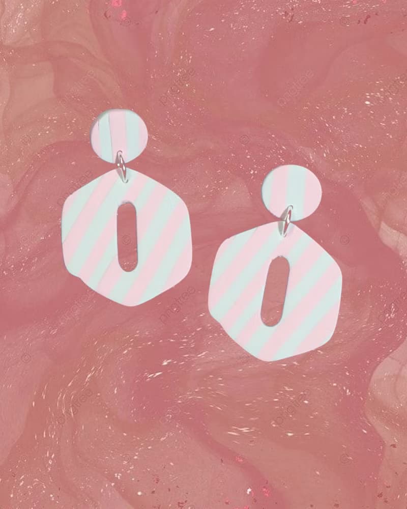Barbie系列 復古造型 粉紅條紋 耳環/耳夾 / 軟陶/ 夏日