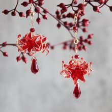 【彼岸花垂墜耳環】彼岸花耳環  紅色 手工  耳環/耳夾