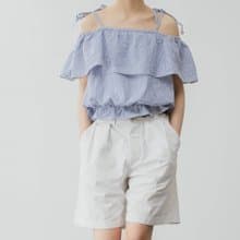 法式復古 少女泡泡棉露肩吊帶小衫