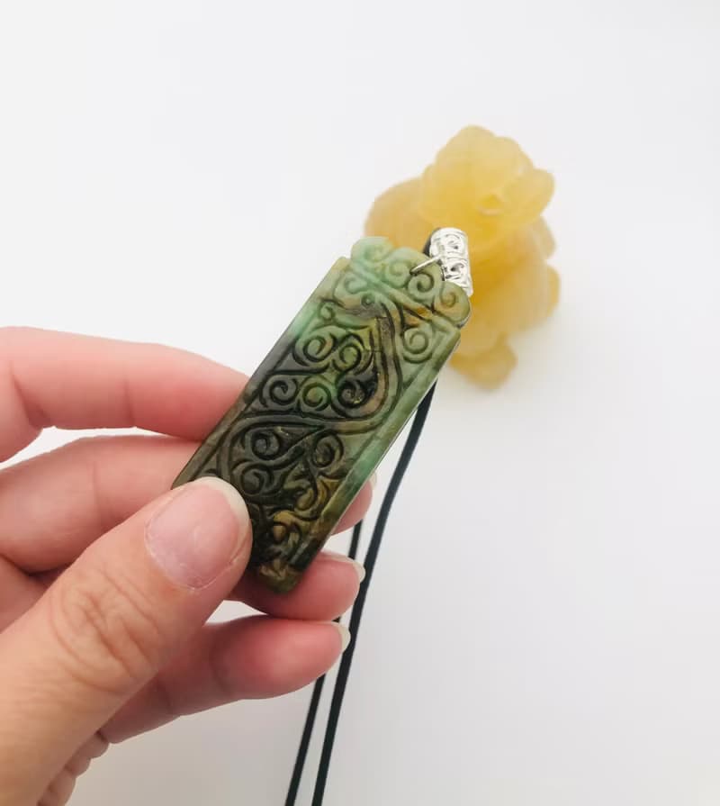 翡翠A貨黃加綠仿古龍牌項鍊吊墜掛件/平安/老件