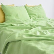 Light green linen sheet set / Flat+fitted sheet+2 pillowcases/Green bedding