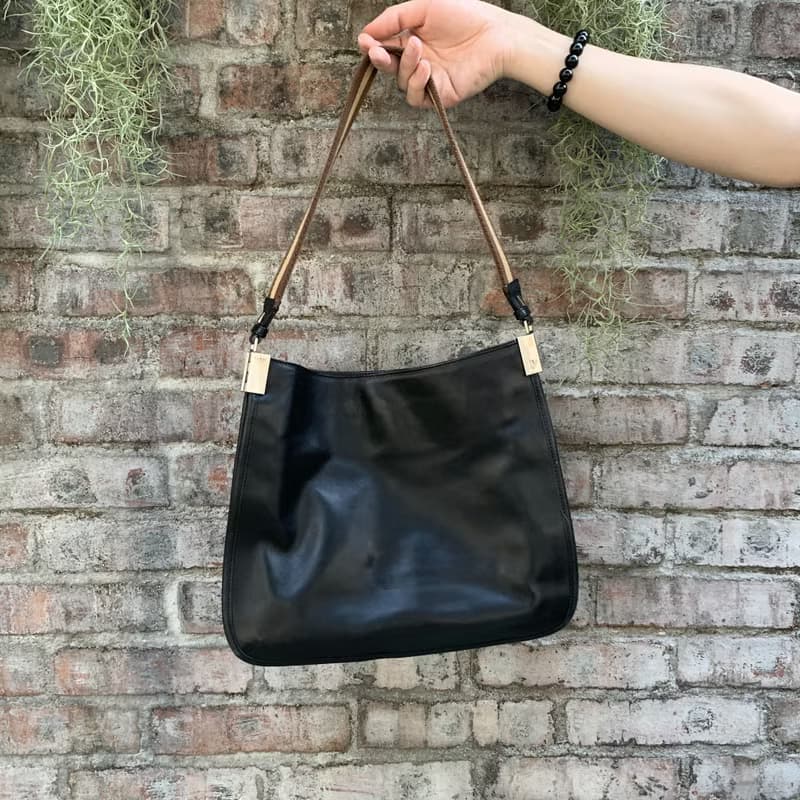 意大利中古GUCCI黑色羊仔皮水餃型單肩手袋包包 高級二手古著珠寶